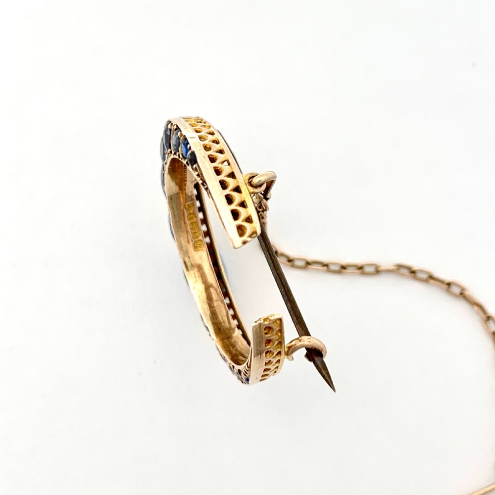 Edwardian 1911 Diamond and Sapphire Paste Crescent Brooch View IV