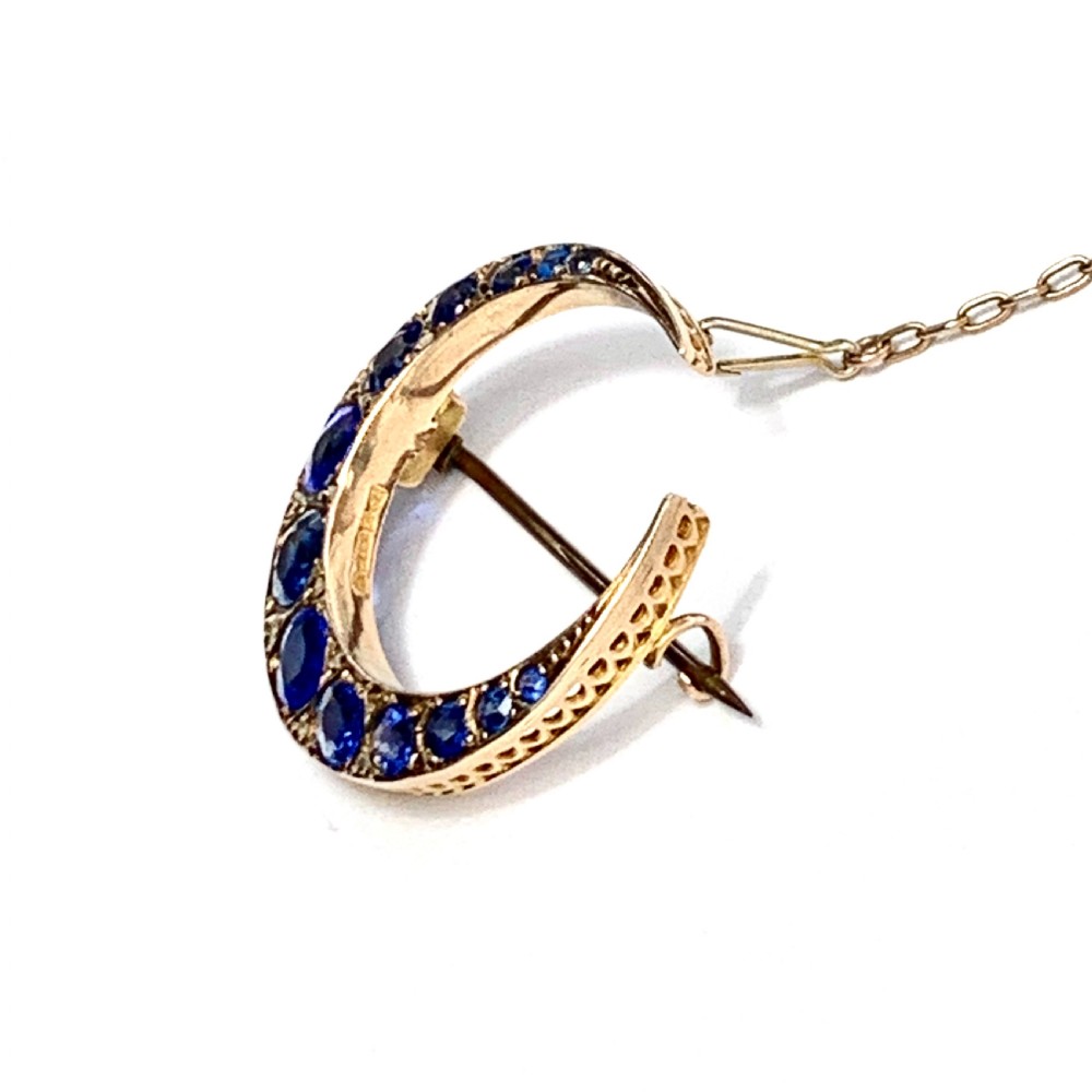 Edwardian 1911 Diamond and Sapphire Paste Crescent Brooch View VI