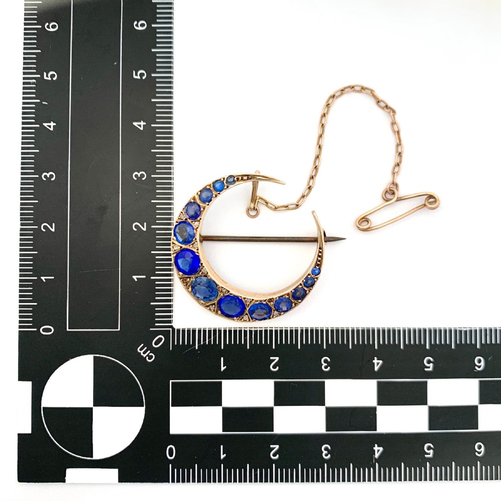 Edwardian 1911 Diamond and Sapphire Paste Crescent Brooch View VIII