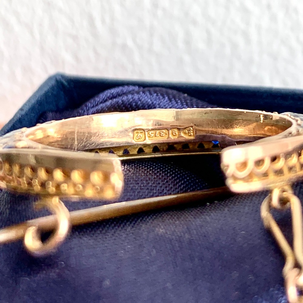 Edwardian 1911 Diamond and Sapphire Paste Crescent Brooch View X