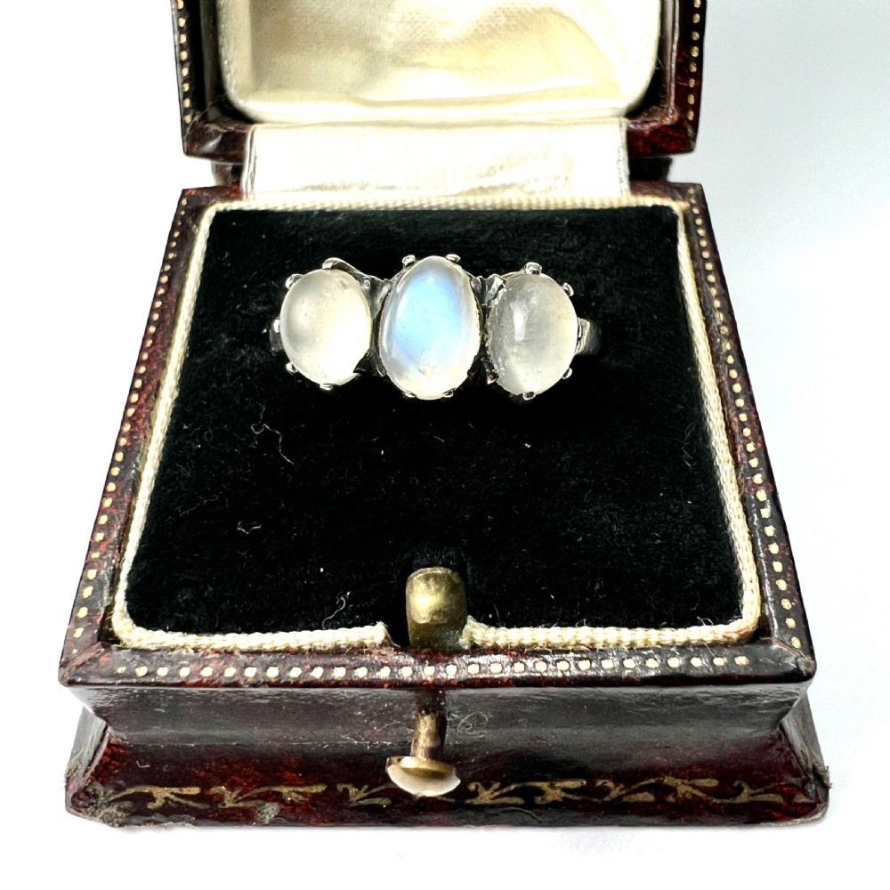 Edwardian Moonstone Three Stone Silver Ring