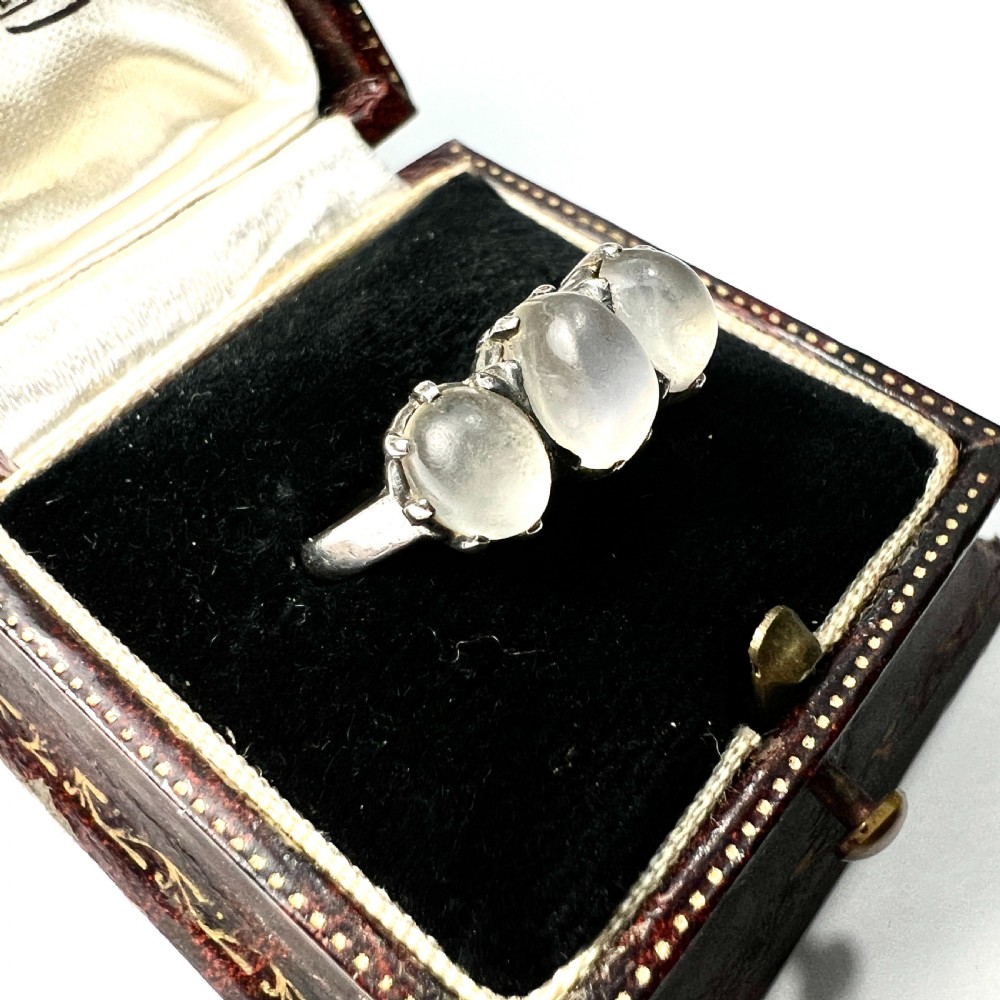 Edwardian Moonstone Three Stone Silver Ring View II