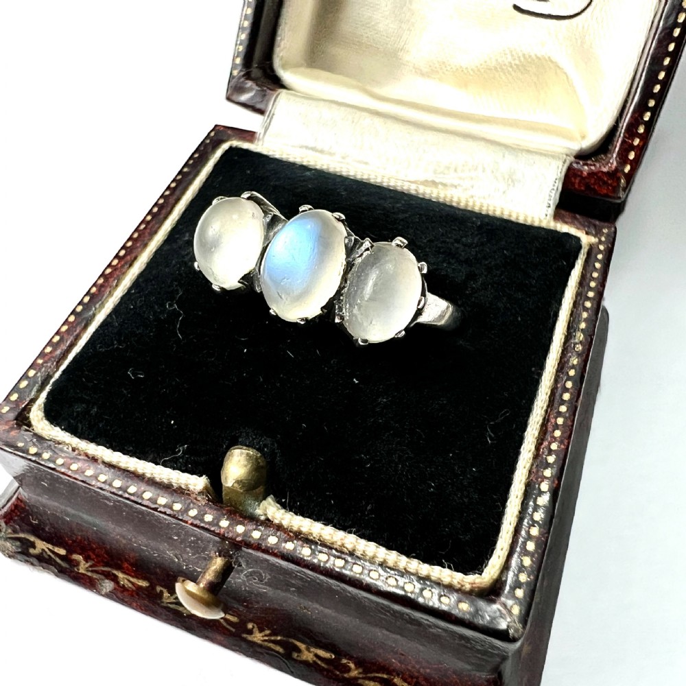 Edwardian Moonstone Three Stone Silver Ring View III