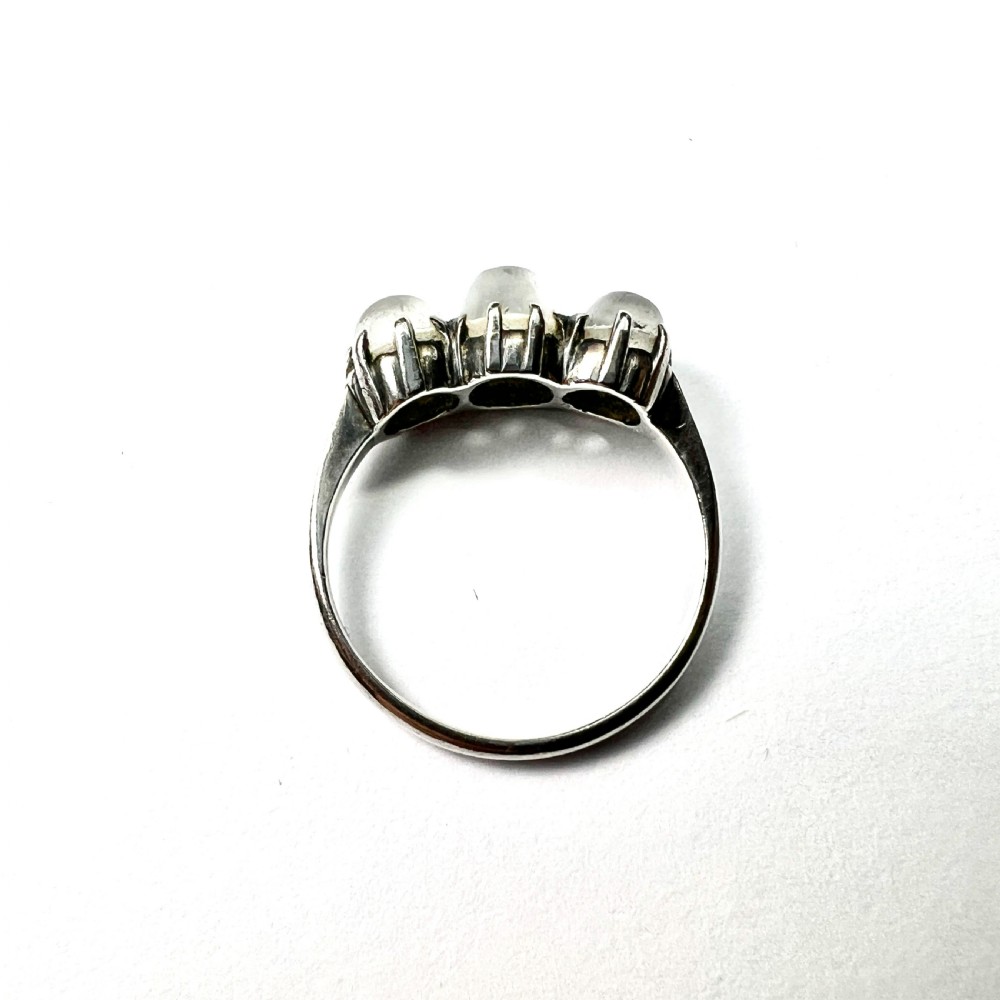 Edwardian Moonstone Three Stone Silver Ring View IV