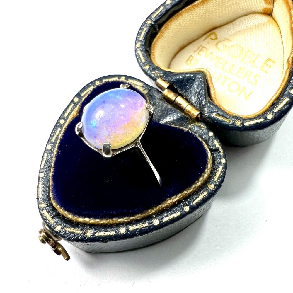 Art Deco Opal Solitaire Sterling Silver Ring  View III