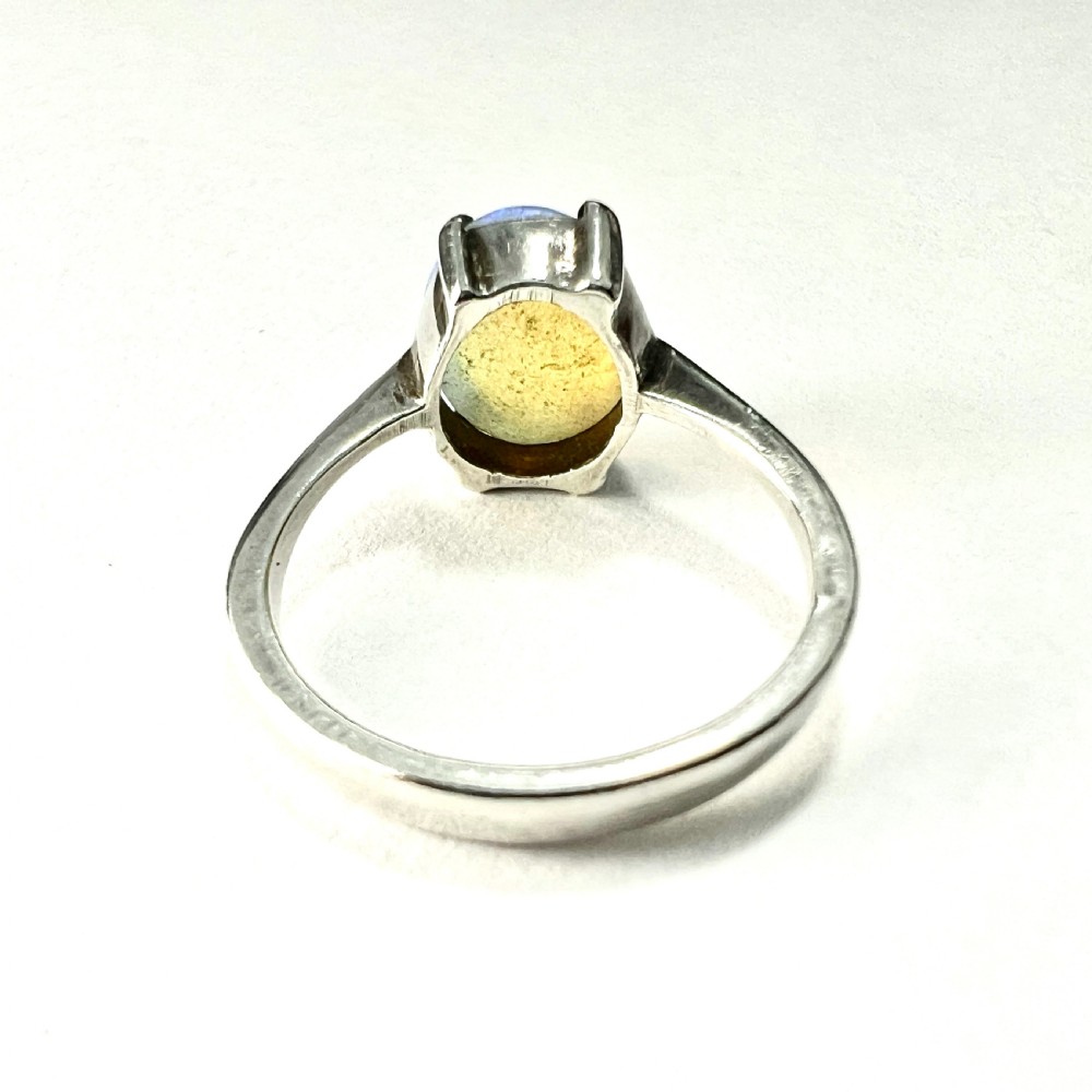 Art Deco Opal Solitaire Sterling Silver Ring  View V