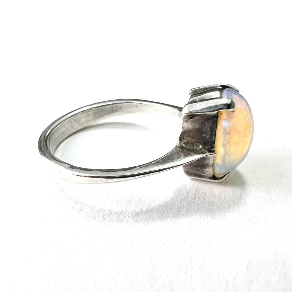 Art Deco Opal Solitaire Sterling Silver Ring  View VI