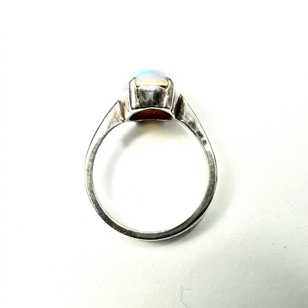 Art Deco Opal Solitaire Sterling Silver Ring  View VII
