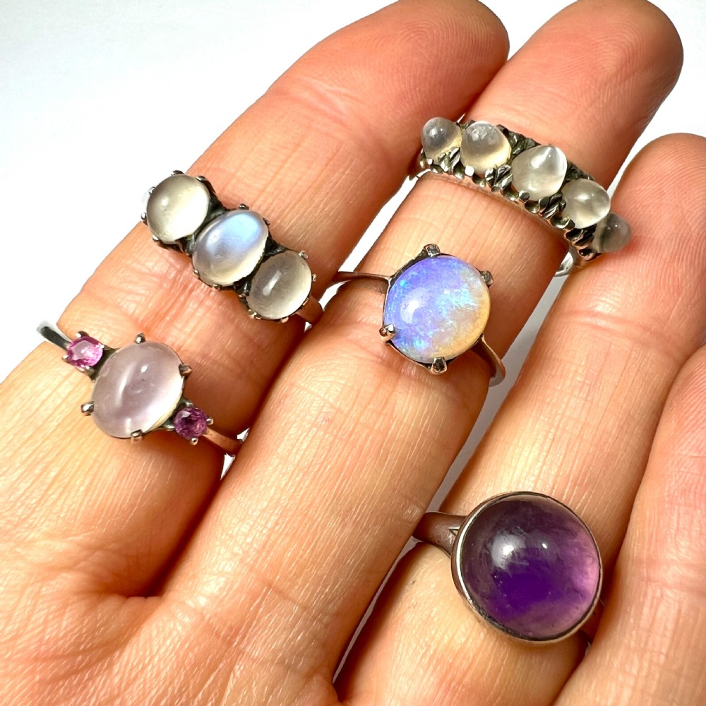 Art Deco Opal Solitaire Sterling Silver Ring  View VIII