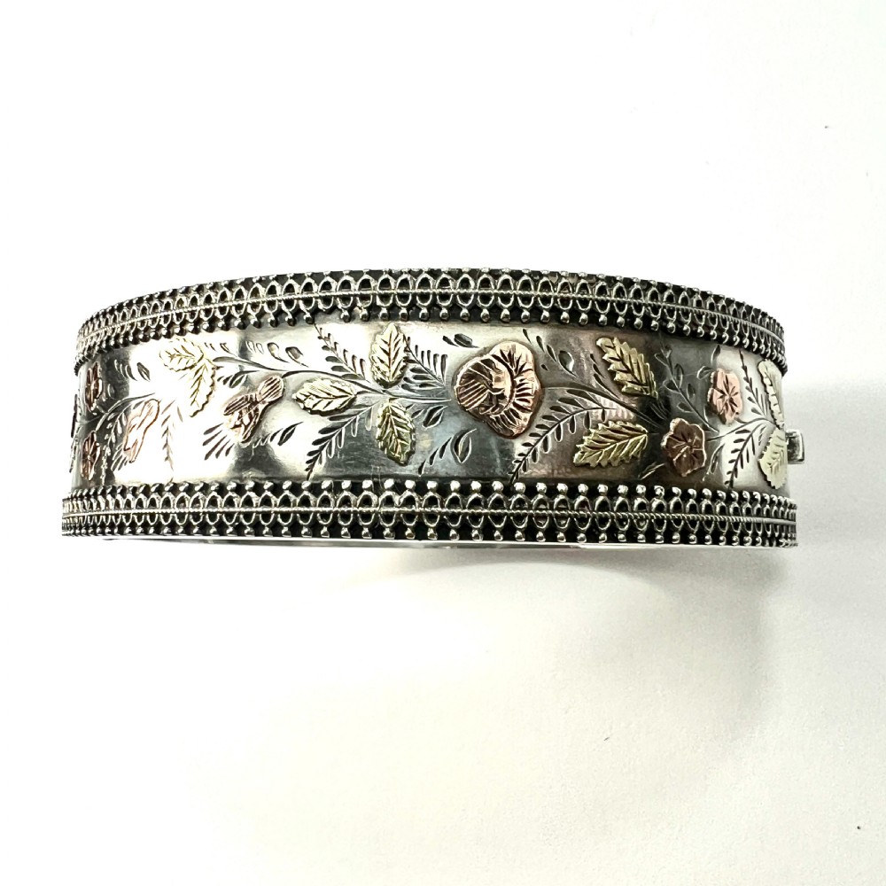 RESERVED for PR • Victorian Silver and Gold Hinged Cuff Bangle View II