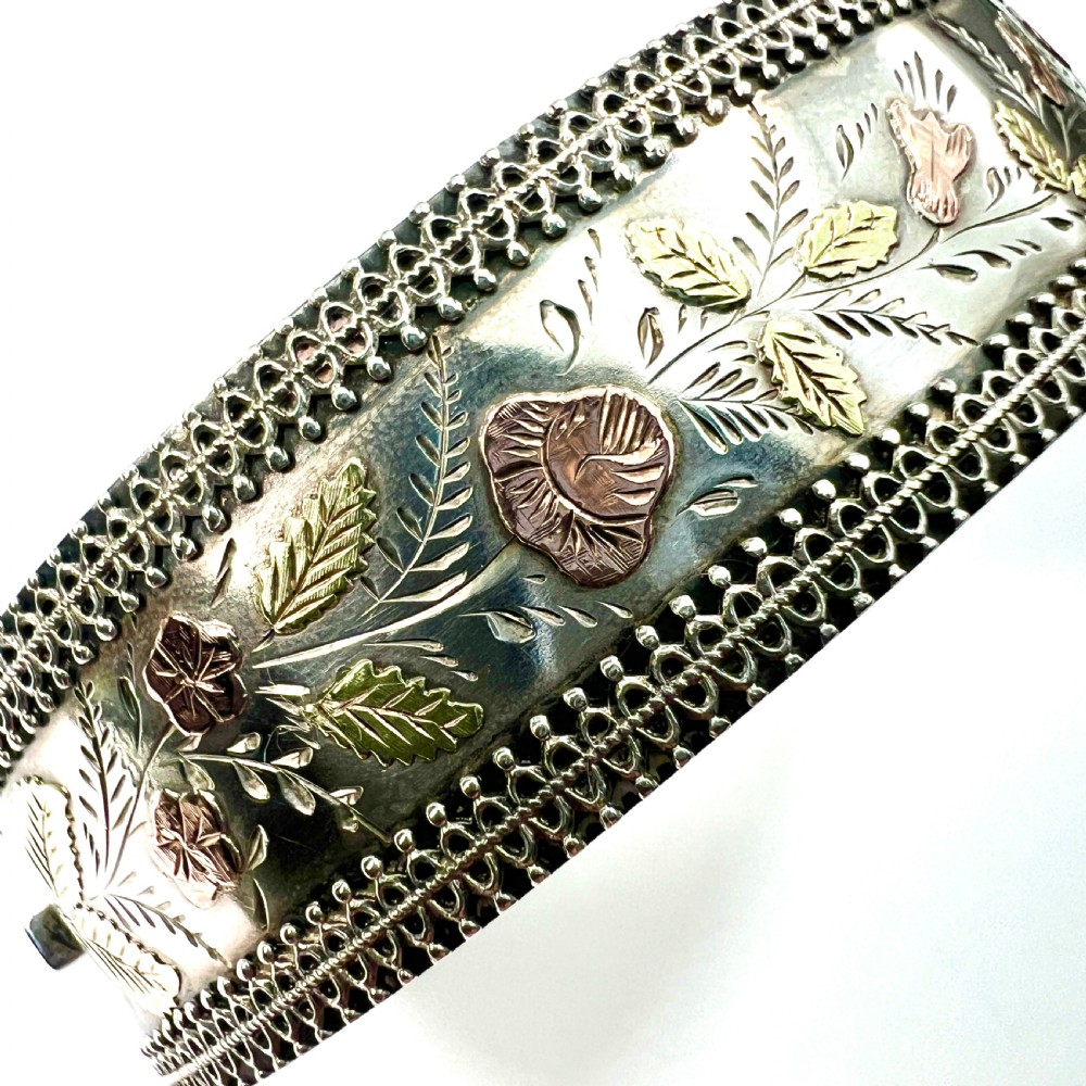 RESERVED for PR • Victorian Silver and Gold Hinged Cuff Bangle View IV