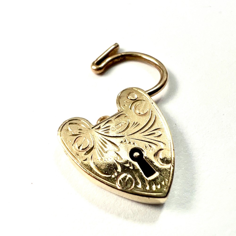 Vintage 9CT Gold Engraved Heart Padlock Charm Pendant View II