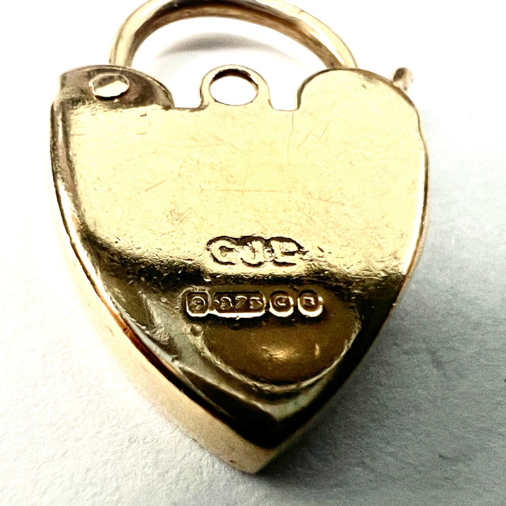 Vintage 9CT Gold Engraved Heart Padlock Charm Pendant View V