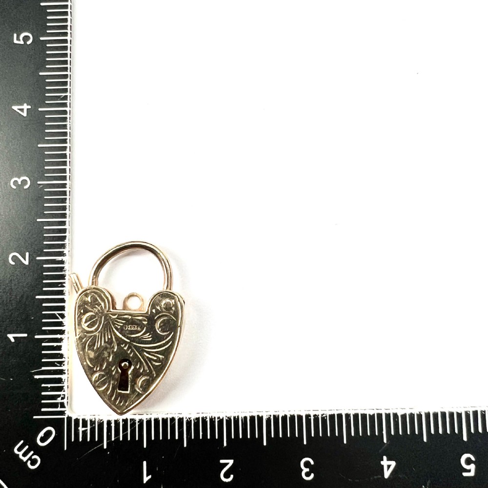 Vintage 9CT Gold Engraved Heart Padlock Charm Pendant View VI