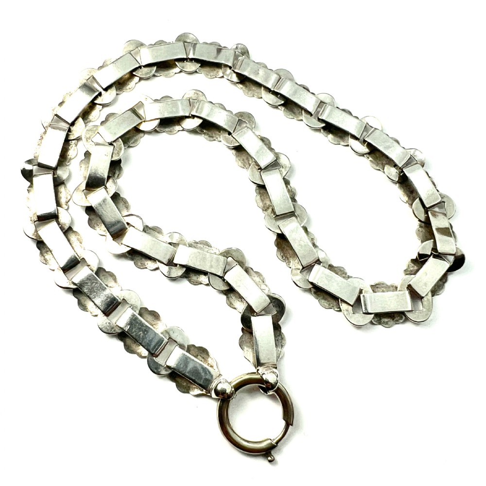 Victorian Silver Botanical Engraved Book Chain Necklace View III