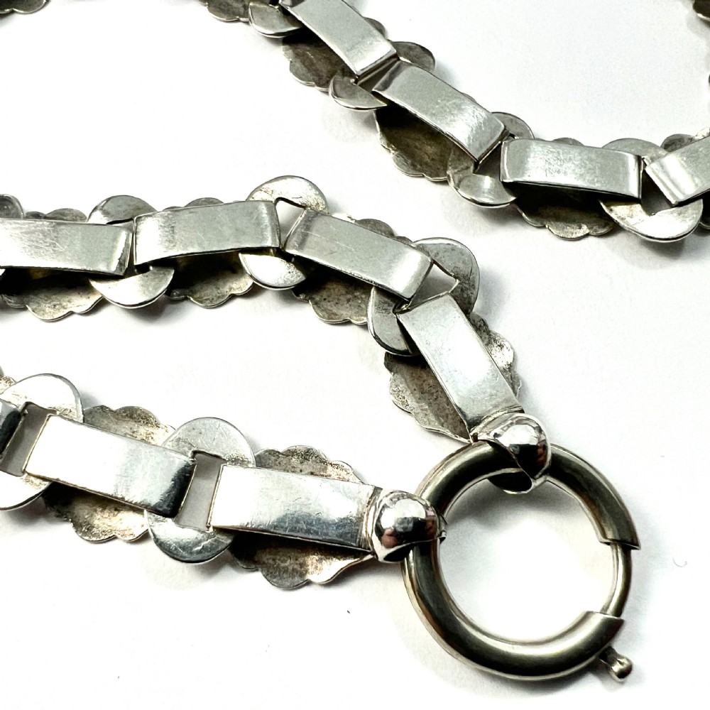 Victorian Silver Botanical Engraved Book Chain Necklace View IV