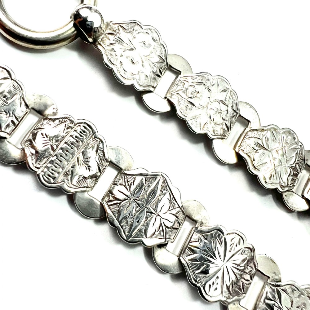 Victorian Silver Botanical Engraved Book Chain Necklace View V