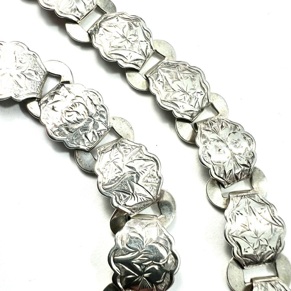 Victorian Silver Botanical Engraved Book Chain Necklace View VI