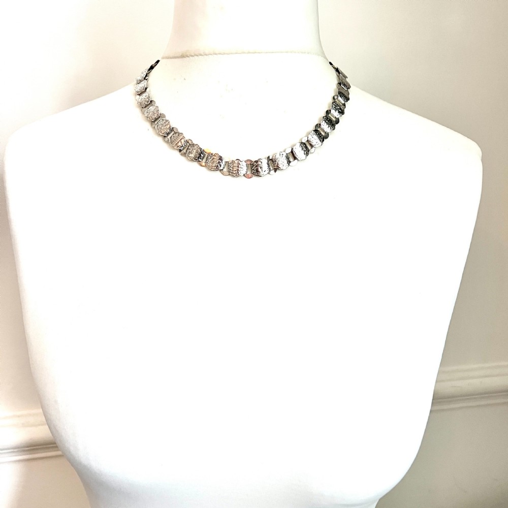 Victorian Silver Botanical Engraved Book Chain Necklace View VIII