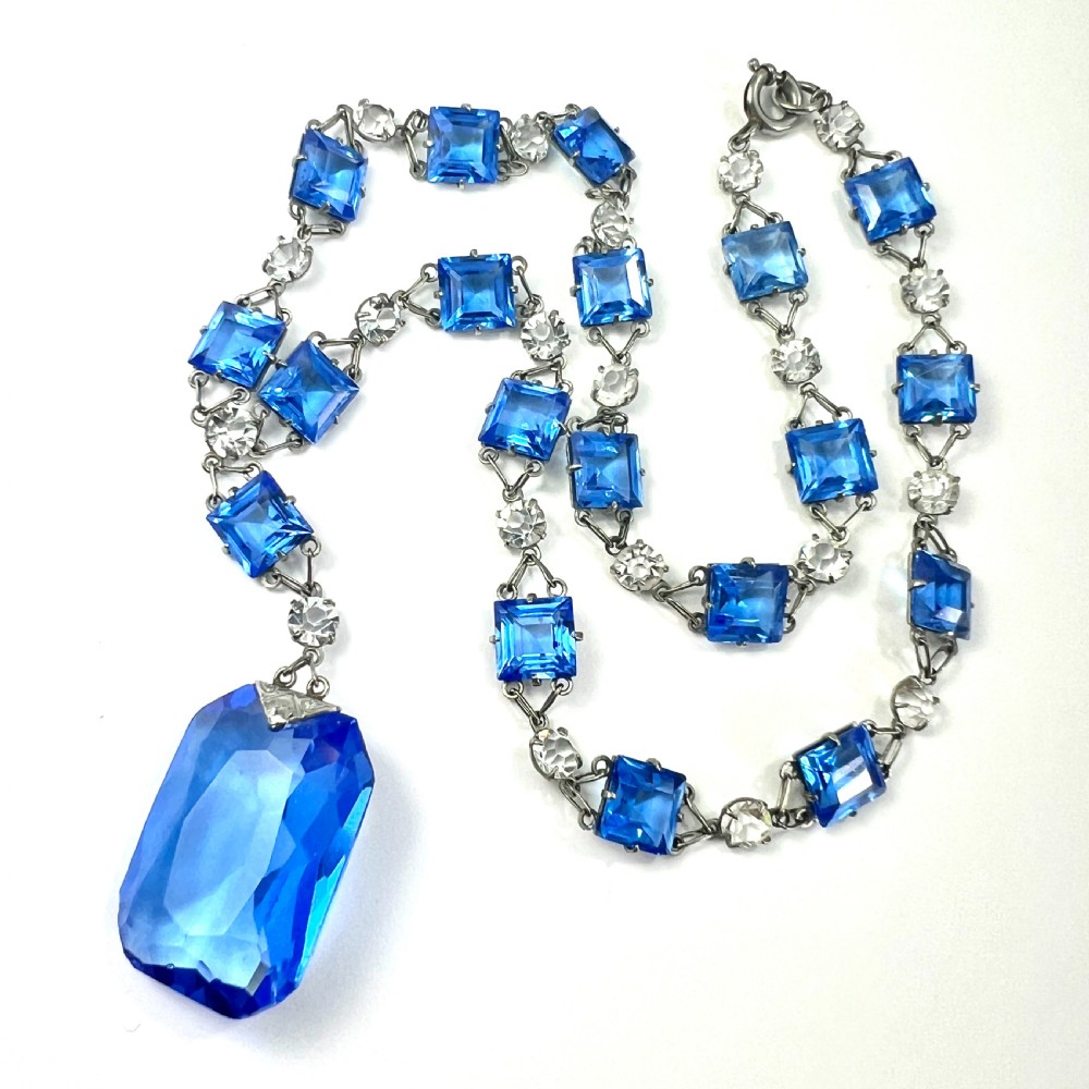 Art Deco Platinon Sapphire Glass Necklace