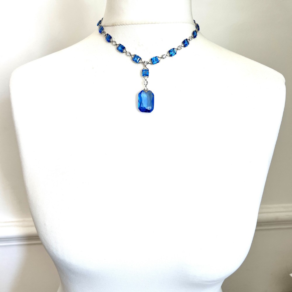 Art Deco Platinon Sapphire Glass Necklace View VI