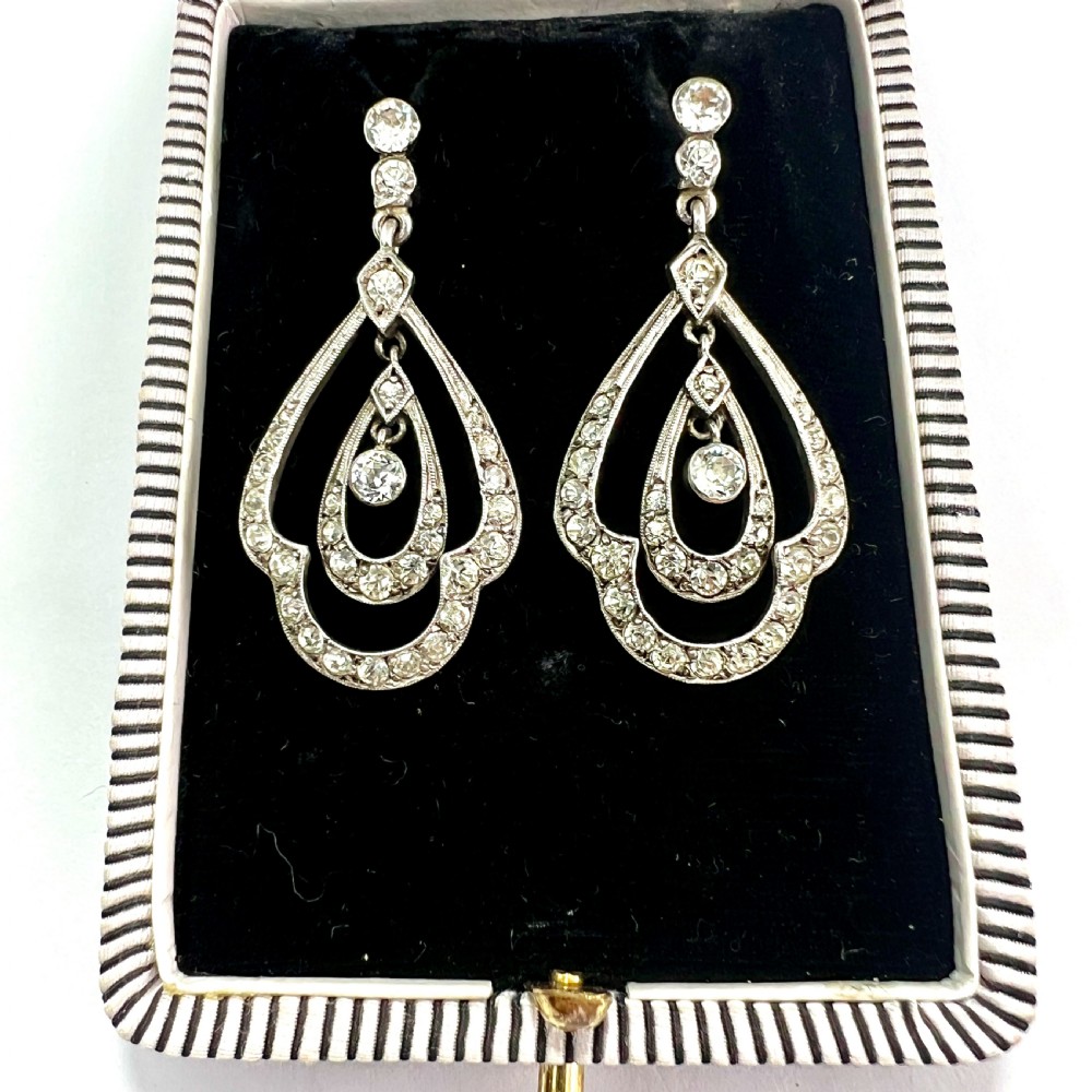 Vintage Art Deco Gold Posts Sterling Silver Paste Chandelier Earrings