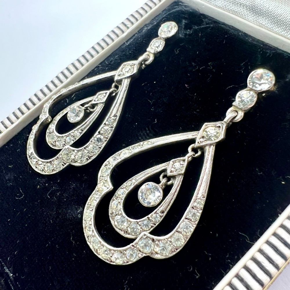 Vintage Art Deco Gold Posts Sterling Silver Paste Chandelier Earrings View III