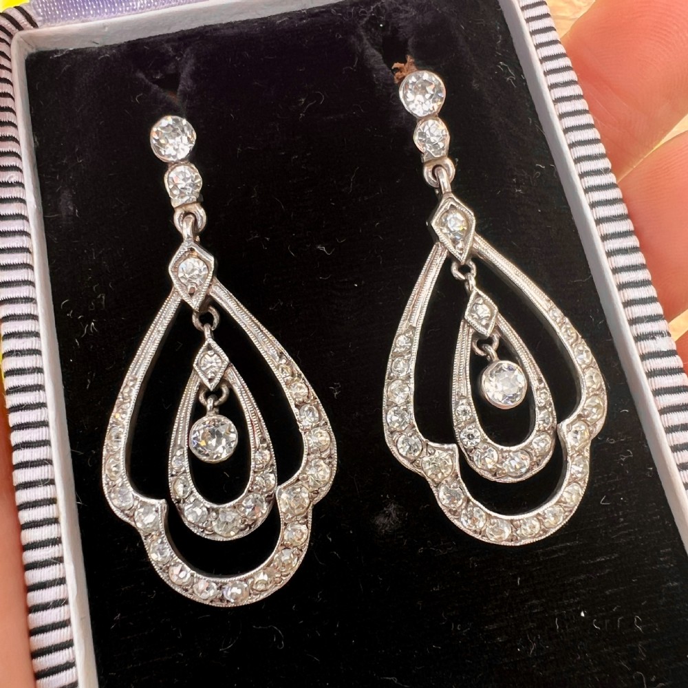 Vintage Art Deco Gold Posts Sterling Silver Paste Chandelier Earrings View IV