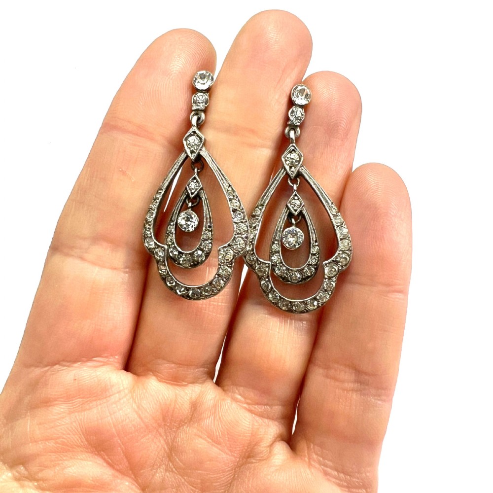Vintage Art Deco Gold Posts Sterling Silver Paste Chandelier Earrings View VI