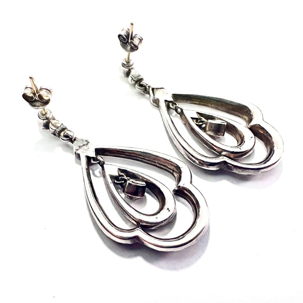 Vintage Art Deco Gold Posts Sterling Silver Paste Chandelier Earrings View VII