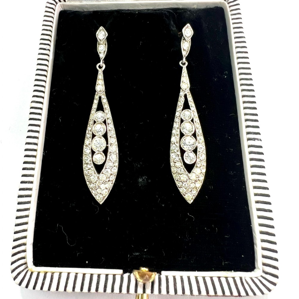 Vintage Ciro Art Deco Sterling Silver Paste Drop Earrings