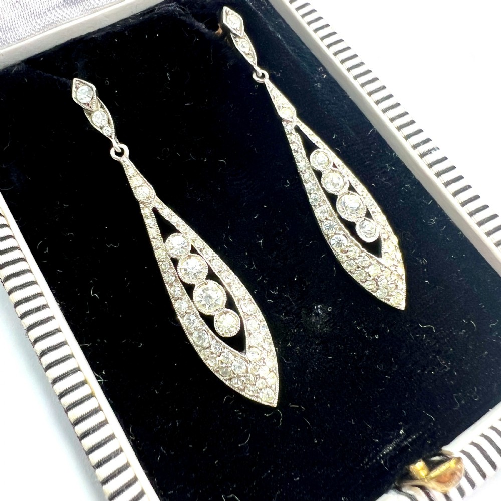 Vintage Ciro Art Deco Sterling Silver Paste Drop Earrings View II