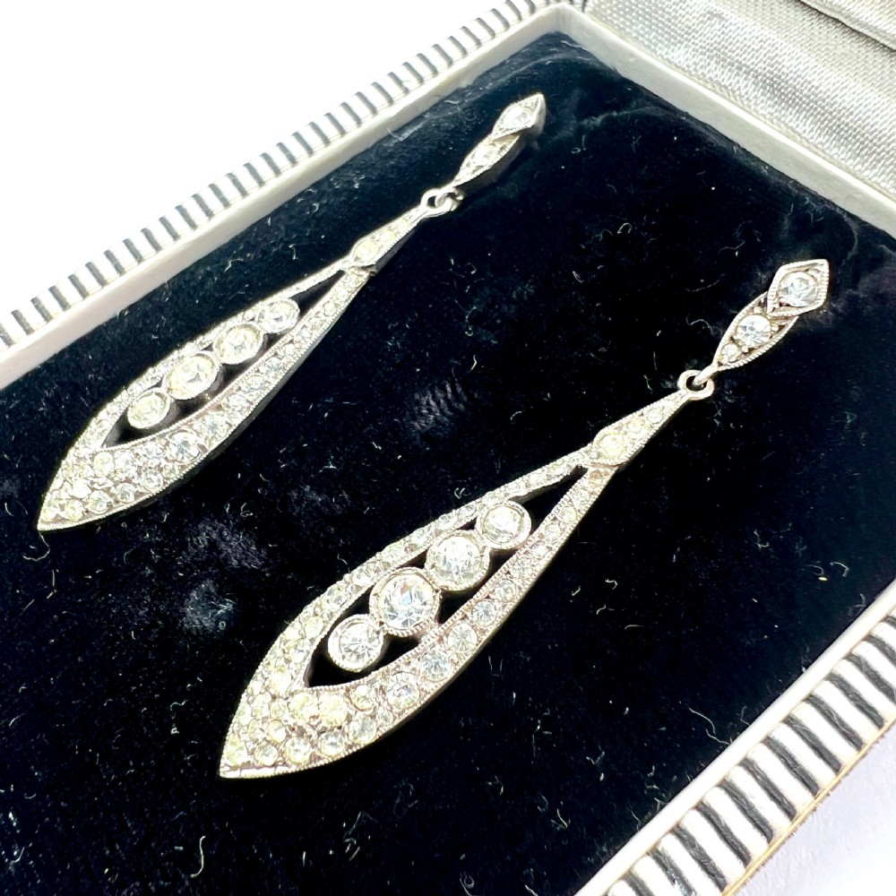 Vintage Ciro Art Deco Sterling Silver Paste Drop Earrings View III
