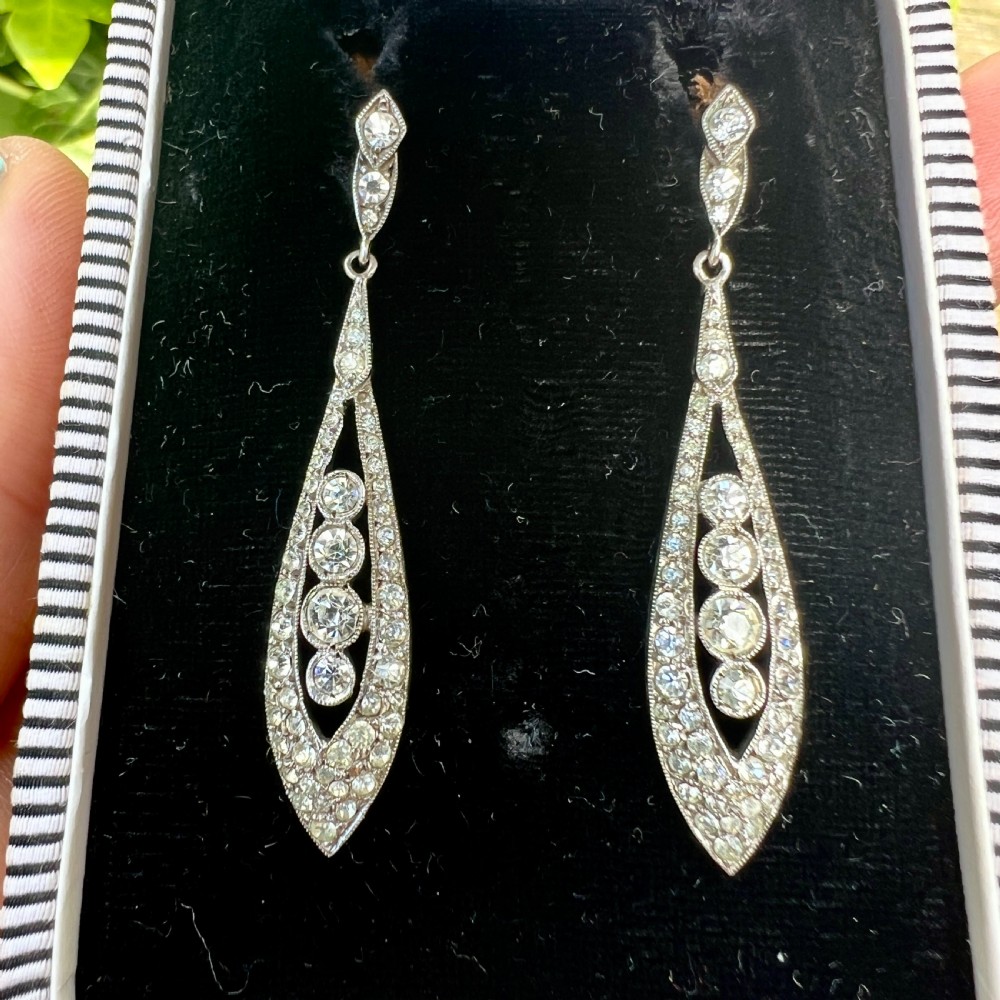 Vintage Ciro Art Deco Sterling Silver Paste Drop Earrings View IV