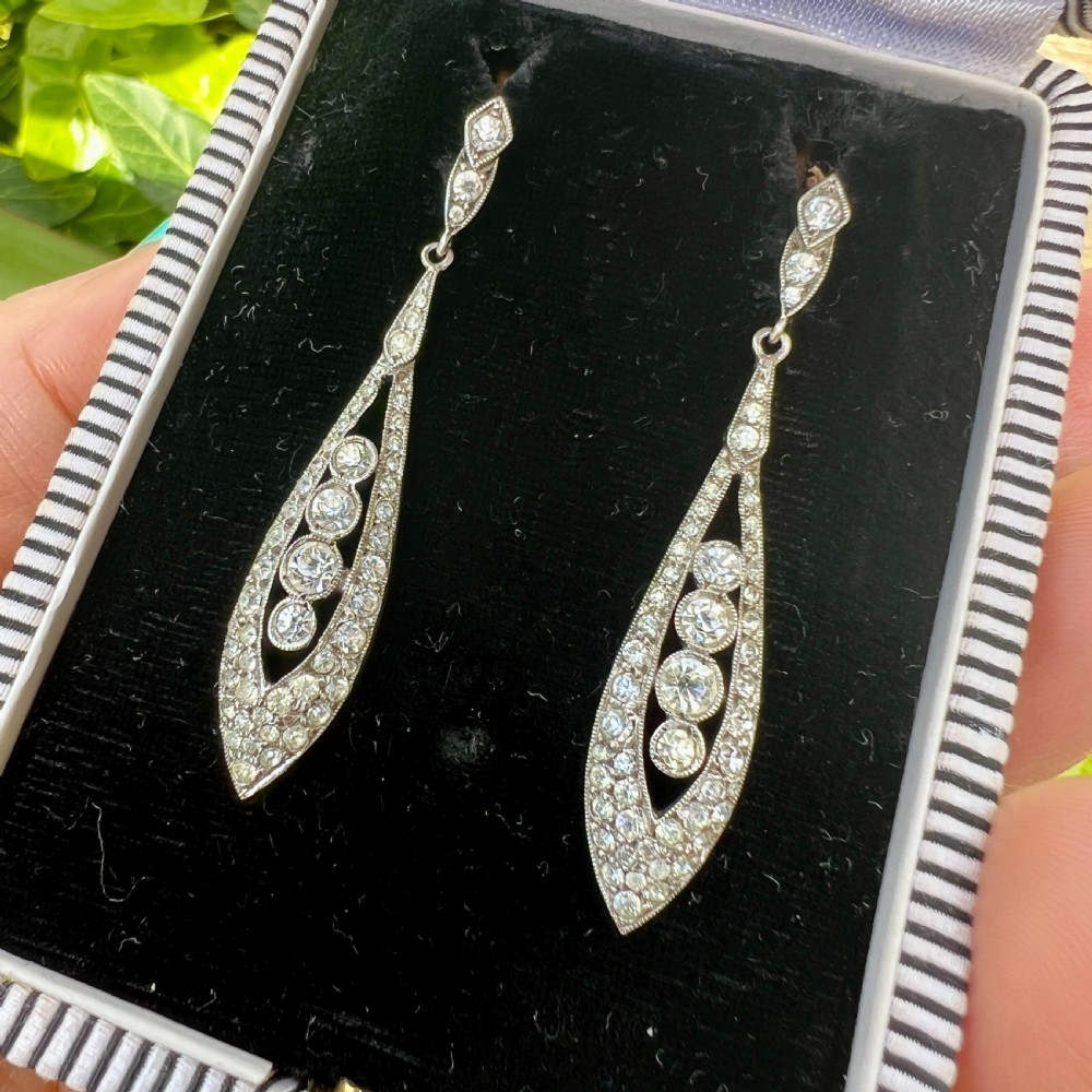 Vintage Ciro Art Deco Sterling Silver Paste Drop Earrings View V