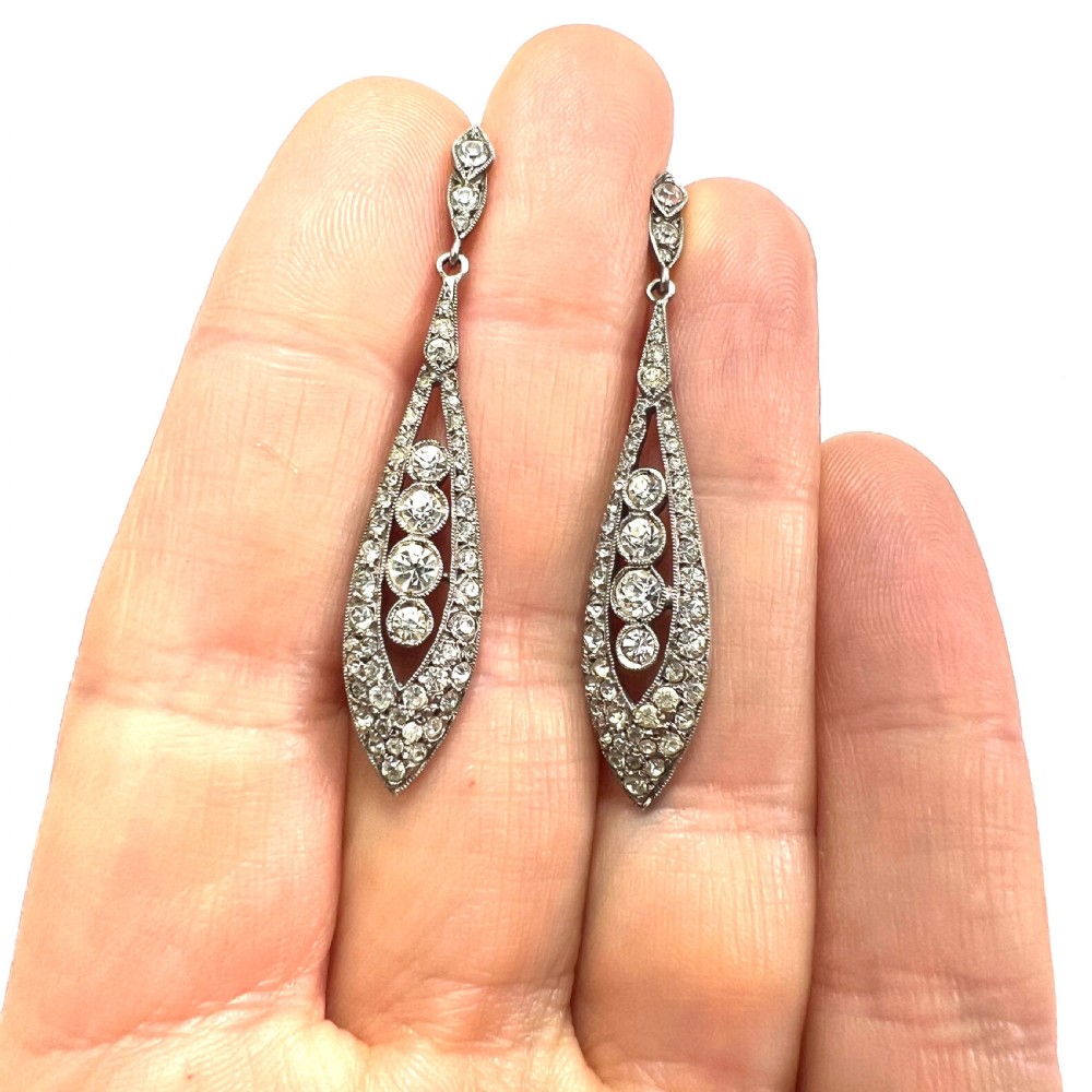 Vintage Ciro Art Deco Sterling Silver Paste Drop Earrings View VIII