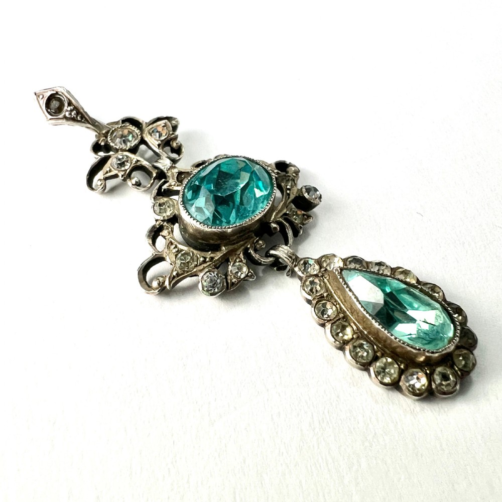 Antique Paste Aquamarine Silver Pendant
 View III