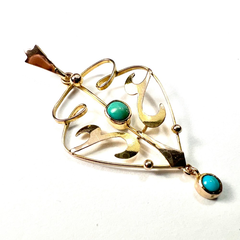 Edwardian 9CT Gold Turquoise Lavalier Pendant