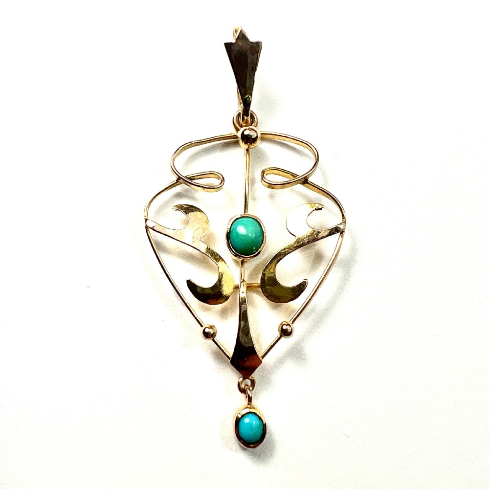 Edwardian 9CT Gold Turquoise Lavalier Pendant View II