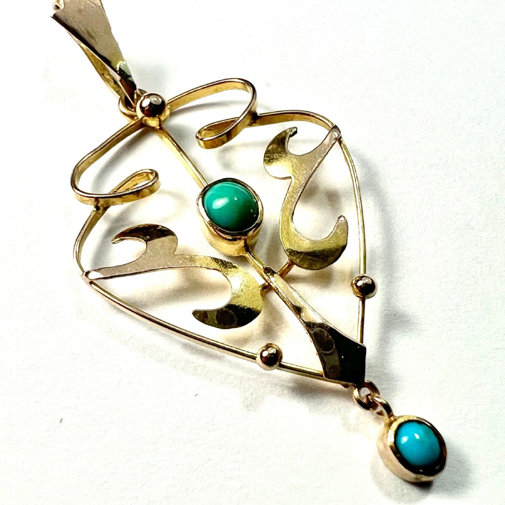 Edwardian 9CT Gold Turquoise Lavalier Pendant View III