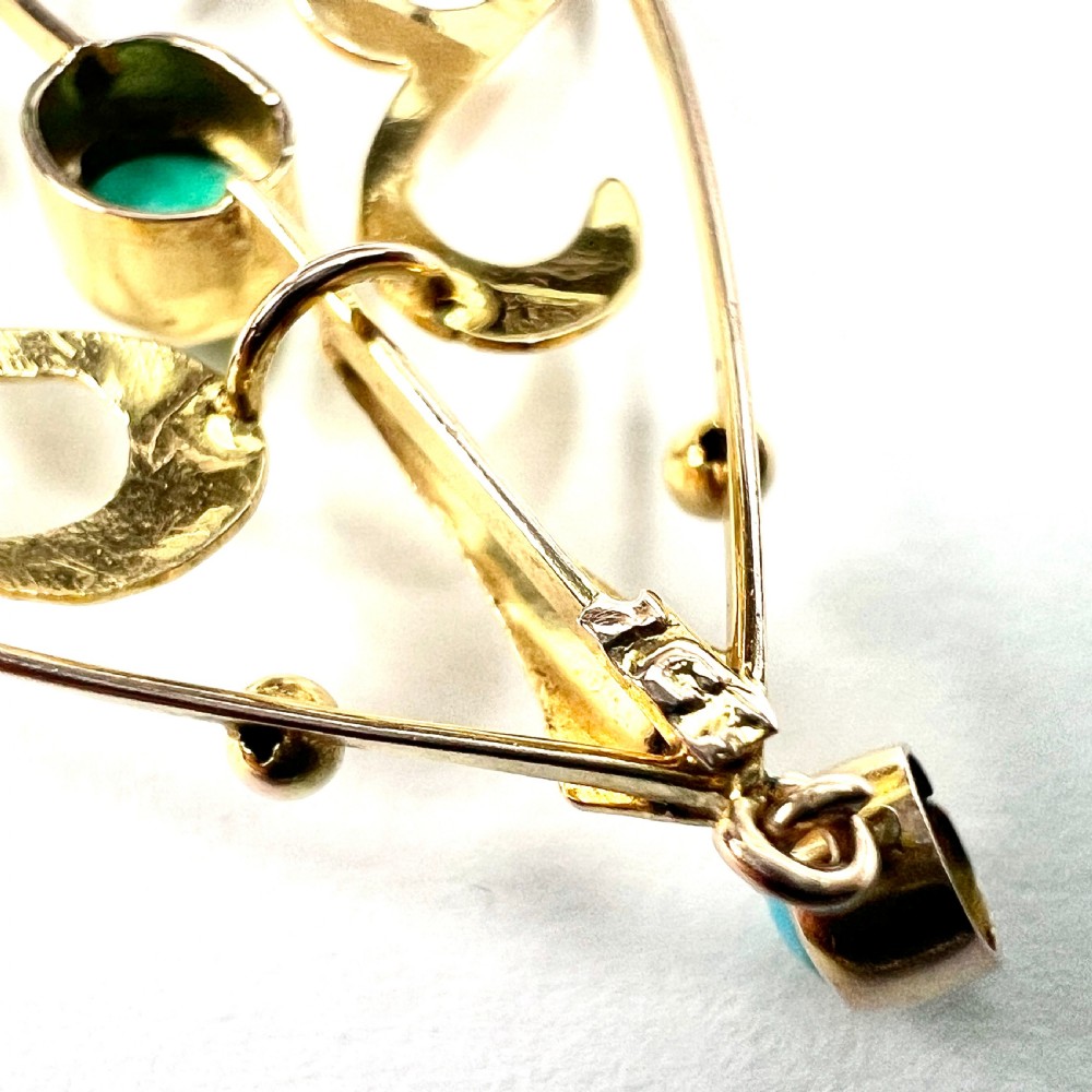 Edwardian 9CT Gold Turquoise Lavalier Pendant View IV