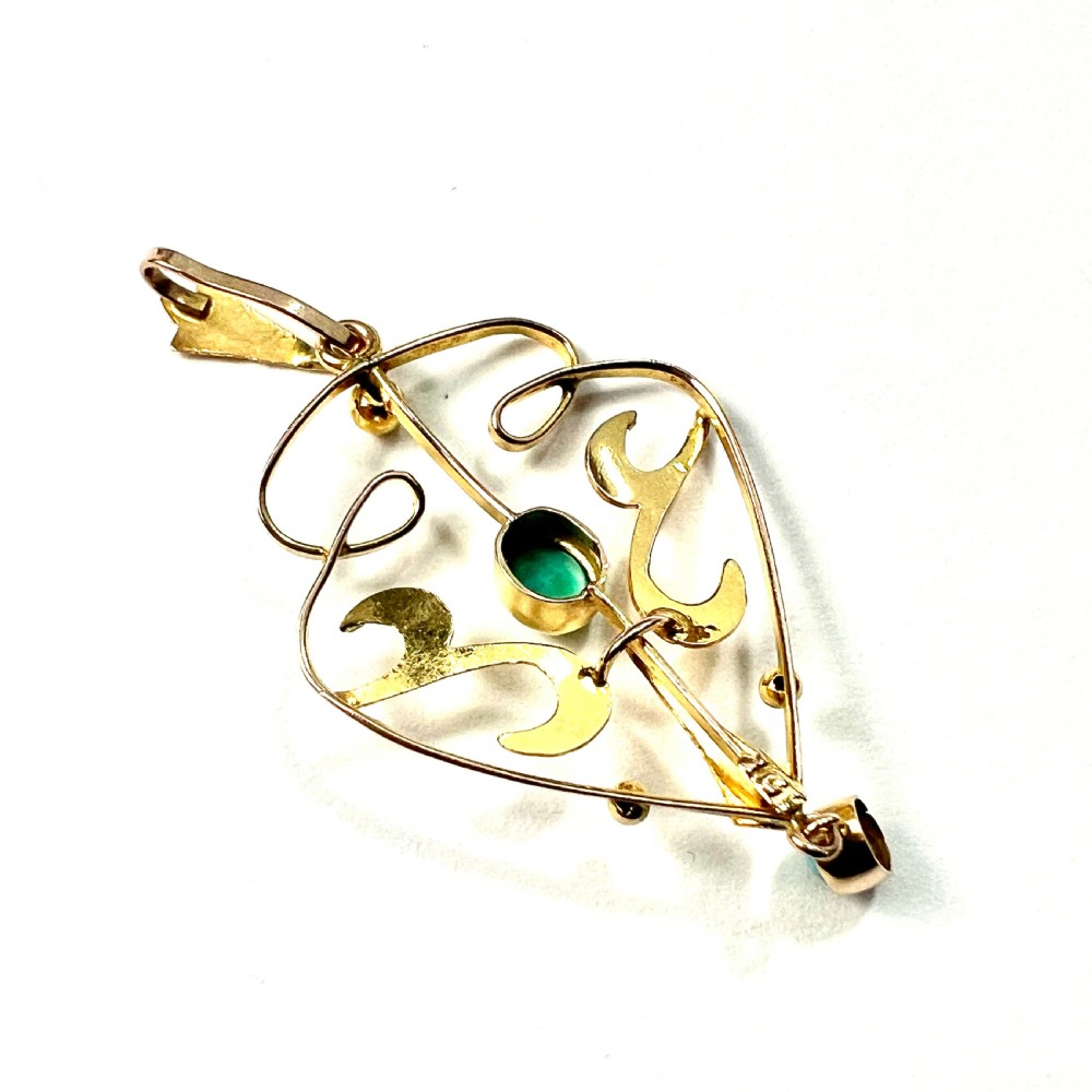 Edwardian 9CT Gold Turquoise Lavalier Pendant View V