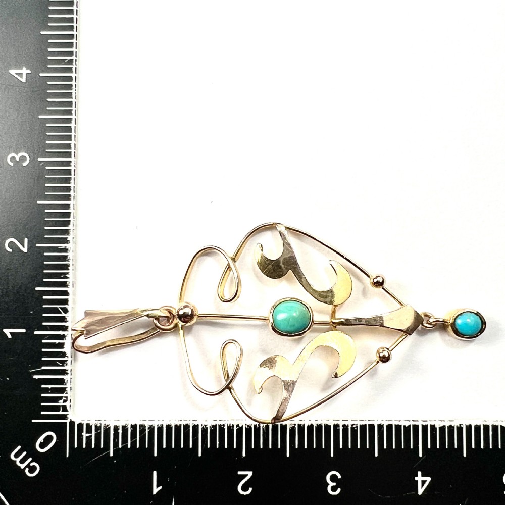Edwardian 9CT Gold Turquoise Lavalier Pendant View VI