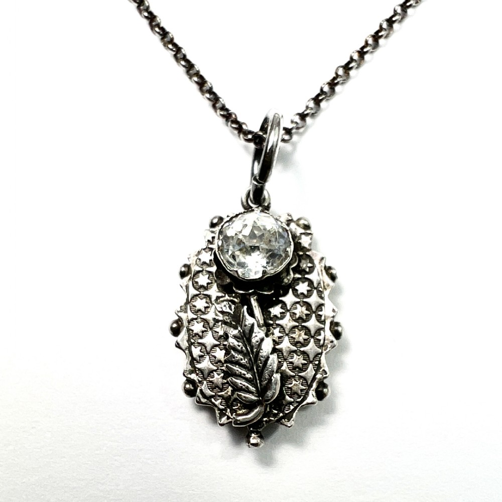 Victorian Silver Star Pendant Necklace with Diamond Paste