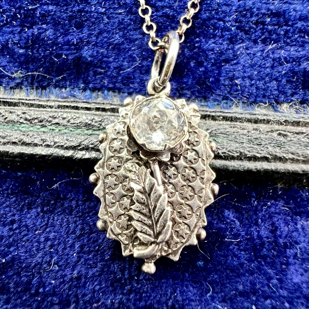 Victorian Silver Star Pendant Necklace with Diamond Paste View II