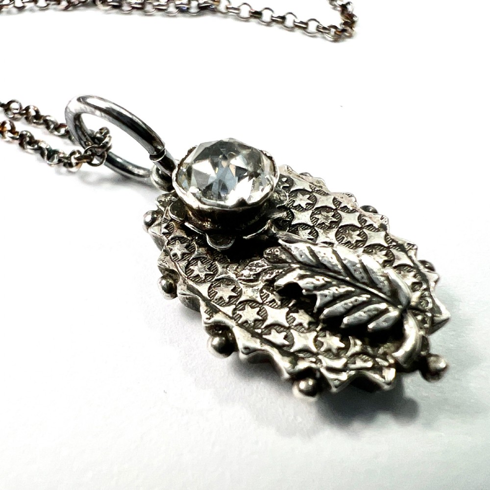 Victorian Silver Star Pendant Necklace with Diamond Paste View V