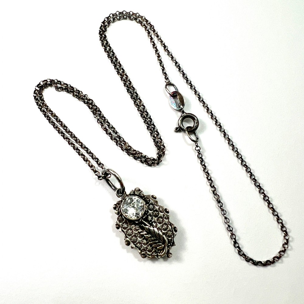 Victorian Silver Star Pendant Necklace with Diamond Paste View VI