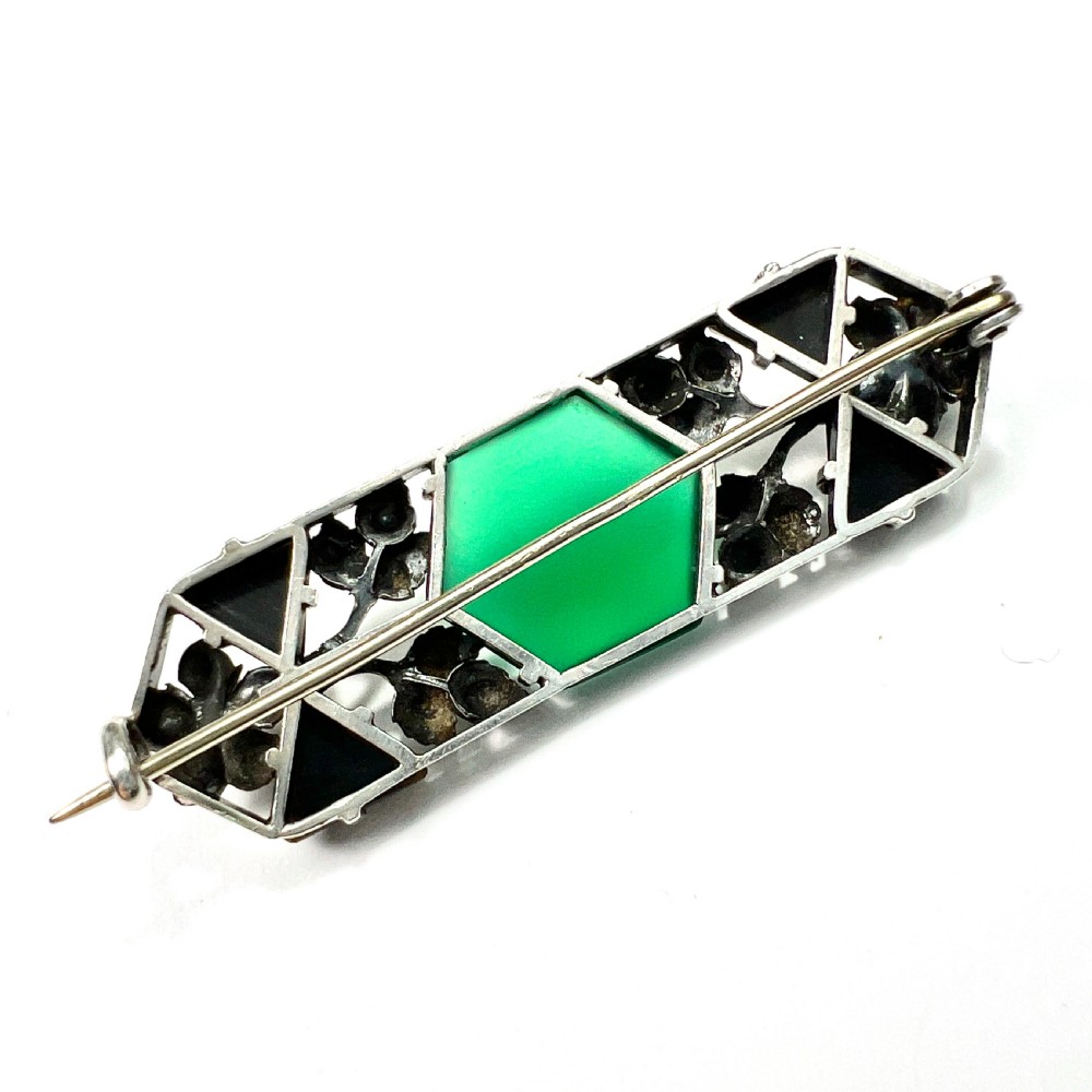 Arts and Crafts Silver Chrysoprase Leaf and Flower Brooch View VI