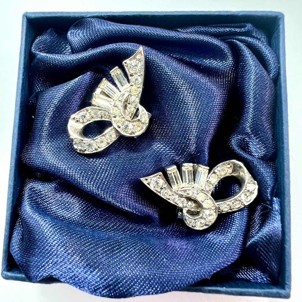 • Vintage Art Deco Ciro Sterling Silver Clip-on Earrings Ear Clips View II