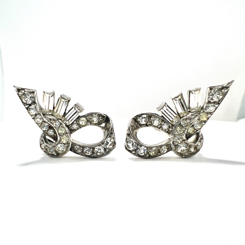• Vintage Art Deco Ciro Sterling Silver Clip-on Earrings Ear Clips View III